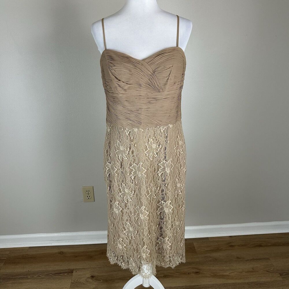Avanti Vintage 16 XL Silk Dress Lace Champagne Bandage Sheath Gala Event Midi
